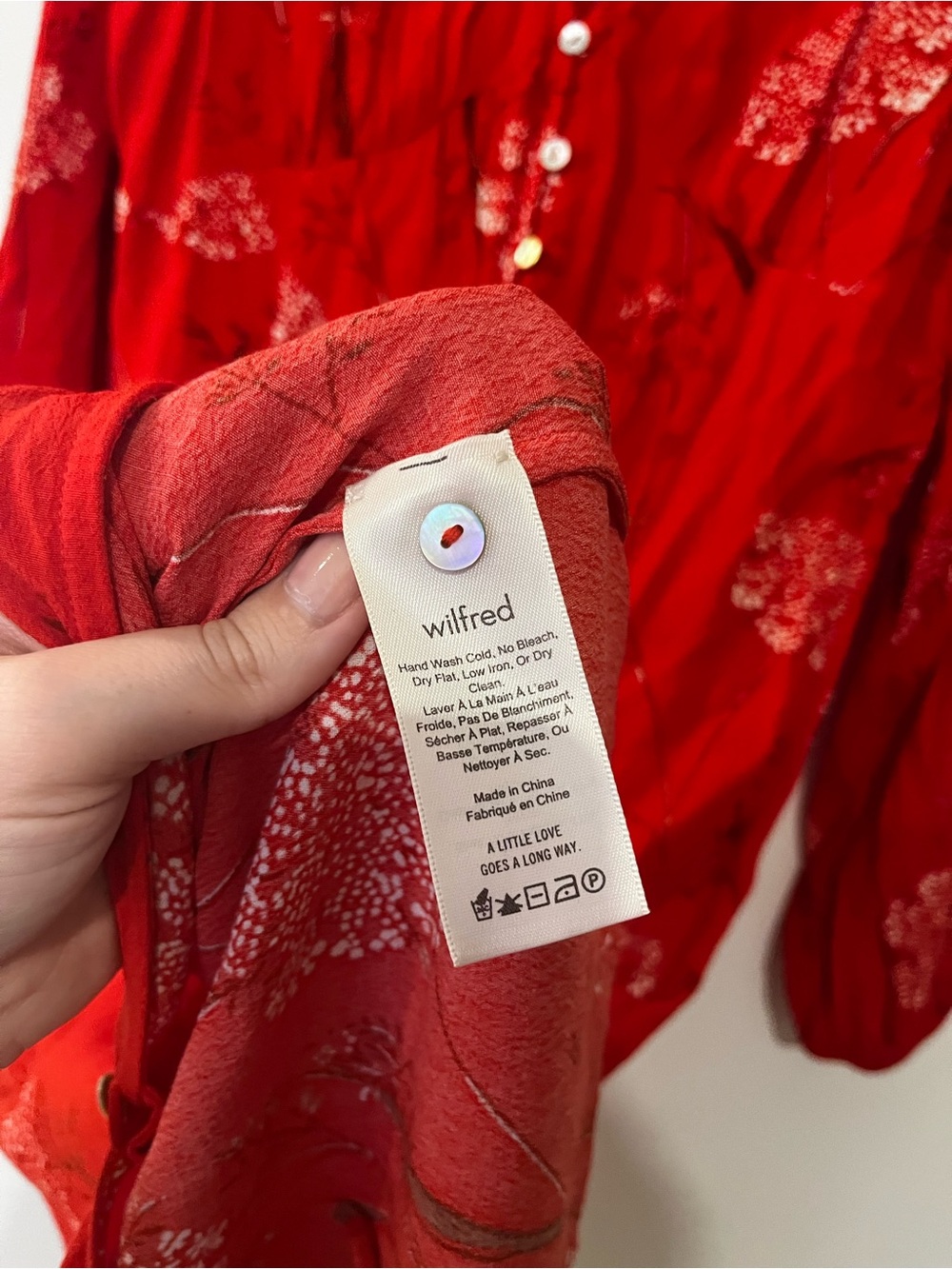 Aritzia Wilfred Red White Floral Gallery Button Front Midi Summer Dress sz Small - Picture 10 of 10